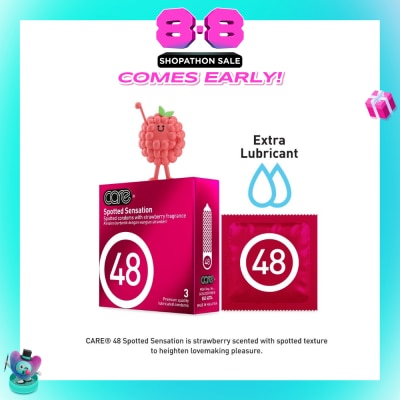 CARE - 48 Spotted Sensation Strawberry Fragrance Condom (With Extra Lubricant) 3s