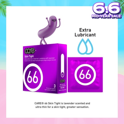 CARE 66 Skin Tight Non-Reservoir Lavender Fragrance Condom (With Extra Lubricant) 3s