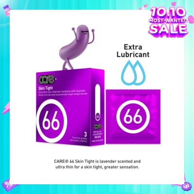 CARE 66 Skin Tight Non-Reservoir Lavender Fragrance Condom (With Extra Lubricant) 3s