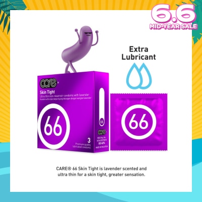 CARE 66 Skin Tight Non-Reservoir Lavender Fragrance Condom (With Extra Lubricant) 3s