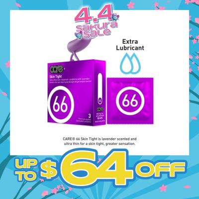 CARE - 66 Skin Tight Non-Reservoir Lavender Fragrance Condom (With Extra Lubricant) 3s