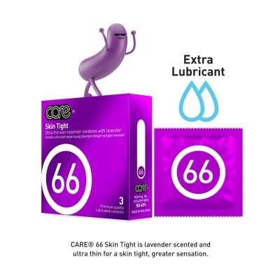 CARE 66 Skin Tight Non-Reservoir Lavender Fragrance Condom (With Extra Lubricant) 3s