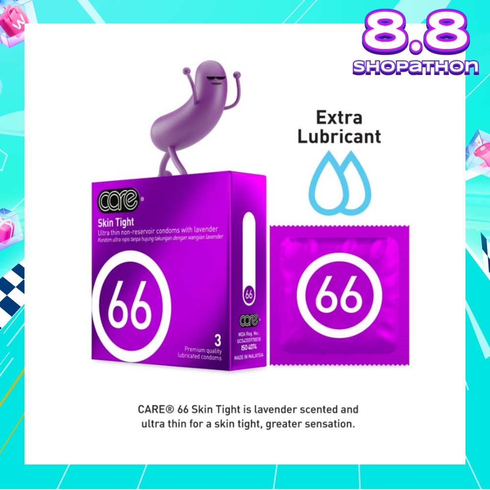 66 Skin Tight Non-Reservoir Lavender Fragrance Condom (With Extra Lubricant) 3s