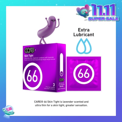CARE 66 Skin Tight Non-Reservoir Lavender Fragrance Condom (With Extra Lubricant) 3s