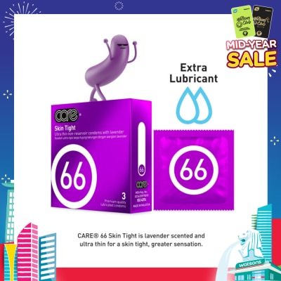 CARE 66 Skin Tight Non-Reservoir Lavender Fragrance Condom (With Extra Lubricant) 3s