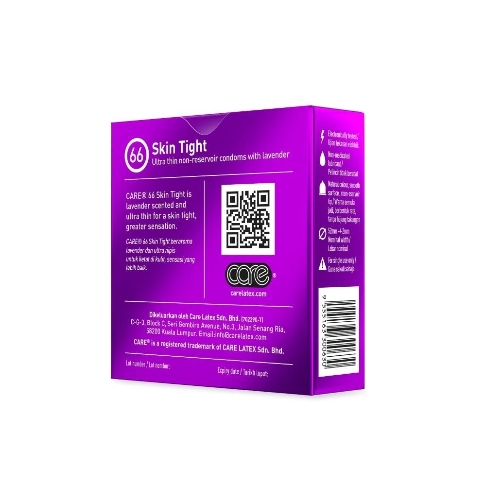 66 Skin Tight Non-Reservoir Lavender Fragrance Condom (With Extra Lubricant) 3s