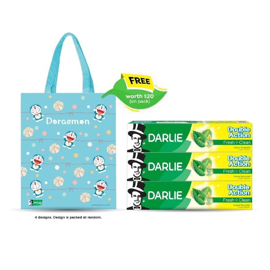 Double Action Toothpaste 250g x 3s + Doraemon Totebag (Design Is Given Random) 1s