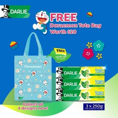 DARLIE Double Action Toothpaste 250g x 3s + Doraemon Totebag (Design Is Given Random) 1s