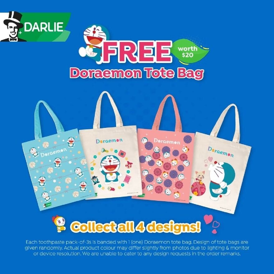 Double Action Toothpaste 250g x 3s + Doraemon Totebag (Design Is Given Random) 1s