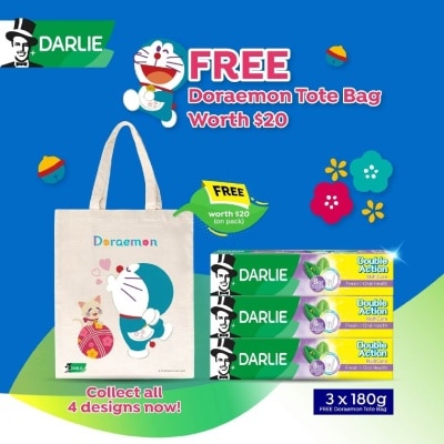 DARLIE Double Action Multicare Toothpaste 180g x 3s + Doraemon Totebag (Design Is Given Random) 1s