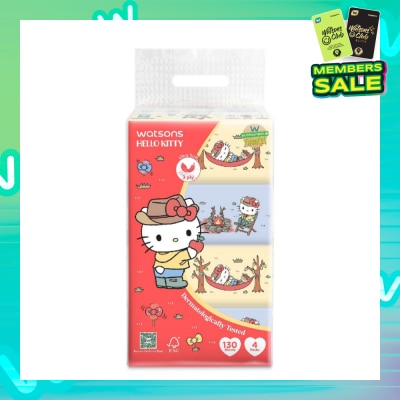 WATSONS Hello Kitty 3ply Velvety Soft Travel Tissues (Ultra Soft + Strong & Absorbent + Dermatologically Tested) 130s x 4 Packs