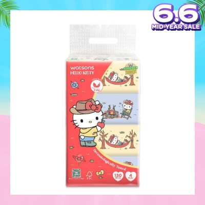 WATSONS Hello Kitty 3ply Velvety Soft Travel Tissues (Ultra Soft + Strong & Absorbent + Dermatologically Tested) 130s x 4 Packs
