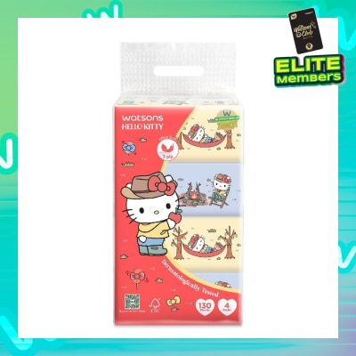 WATSONS Hello Kitty 3ply Velvety Soft Travel Tissues (Ultra Soft + Strong & Absorbent + Dermatologically Tested) 130s x 4 Packs