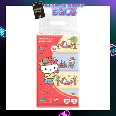 WATSONS Hello Kitty 3ply Velvety Soft Travel Tissues (Ultra Soft + Strong & Absorbent + Dermatologically Tested) 130s x 4 Packs