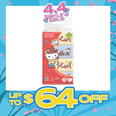 WATSONS - Hello Kitty 3ply Velvety Soft Travel Tissues (Ultra Soft + Strong & Absorbent + Dermatologically Tested) 130s x 4 Packs