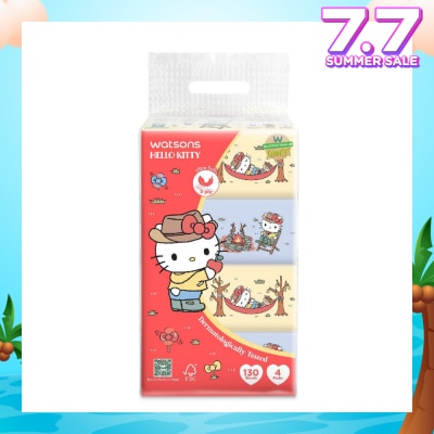 WATSONS Hello Kitty 3ply Velvety Soft Travel Tissues (Ultra Soft + Strong & Absorbent + Dermatologically Tested) 130s x 4 Packs