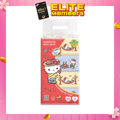 WATSONS Hello Kitty 3ply Velvety Soft Travel Tissues (Ultra Soft + Strong & Absorbent + Dermatologically Tested) 130s x 4 Packs