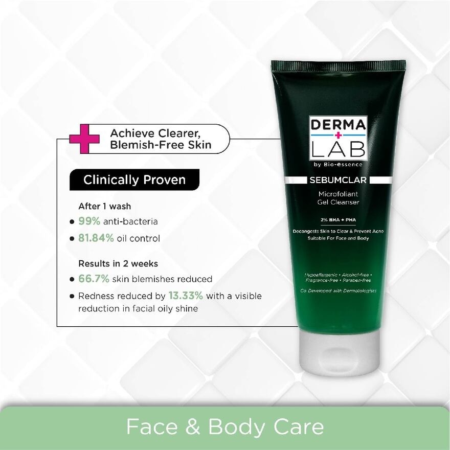 Sebumclar Face & Body Microfoliant Gel Cleanser (2% BHA + pHA + Decongests Skin To Clear & Prevent Acne) 200ml