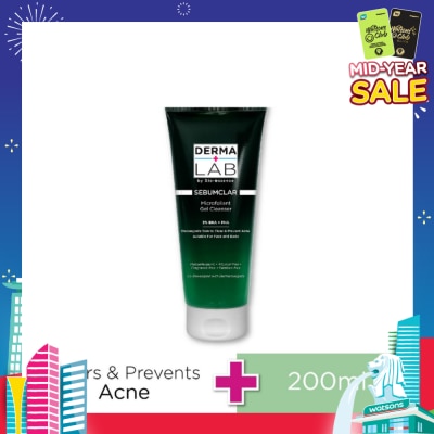 DERMA LAB Sebumclar Face & Body Microfoliant Gel Cleanser (2% BHA + pHA + Decongests Skin To Clear & Prevent Acne) 200ml