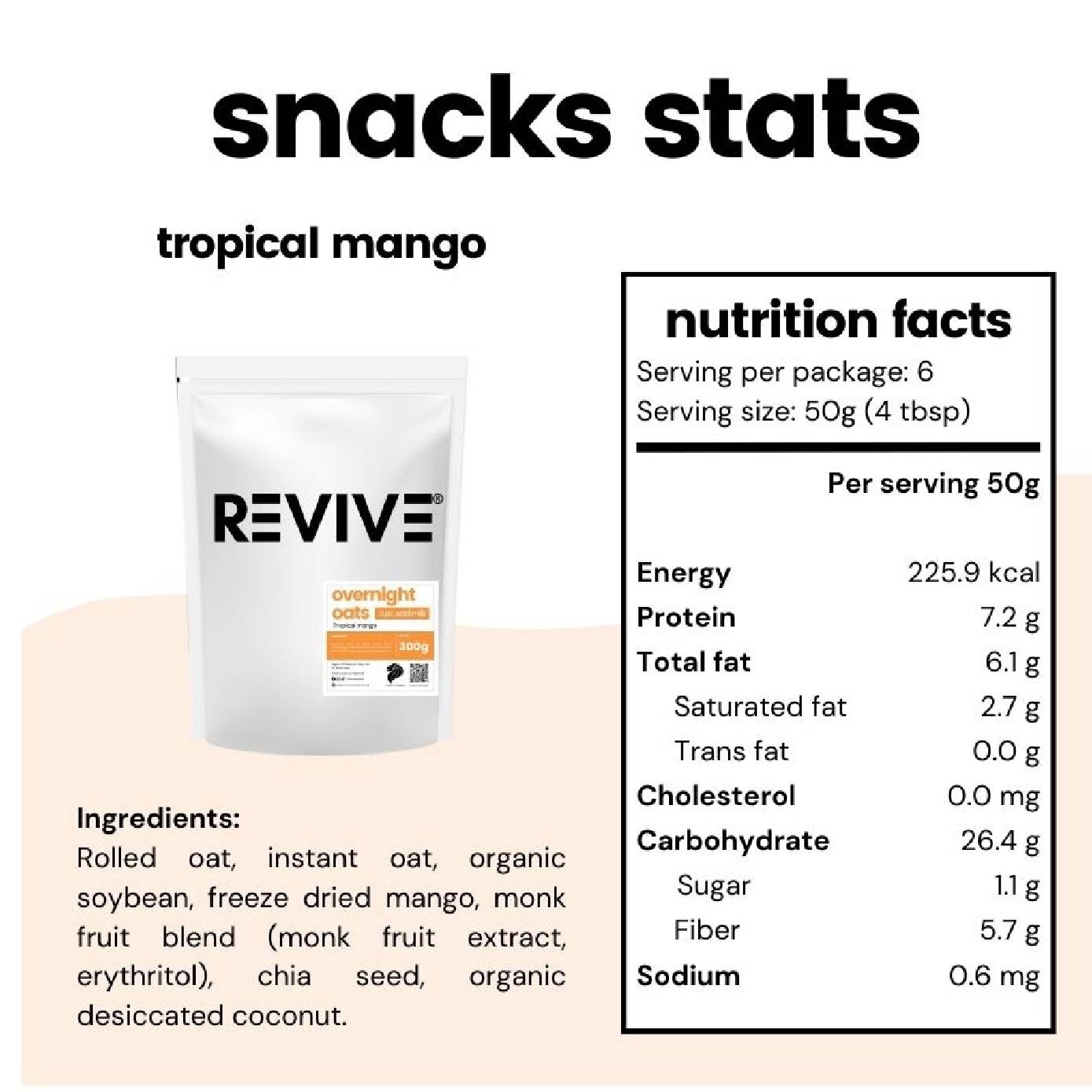 Overnight Oats Tropical Mango (Zero Sugar + 100% Natural) 300g