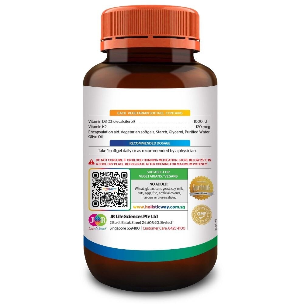 Vitamin D3 & K2 Vegetarian Softgel (To Support Bone, Cardiovascular & Immune Health) 60s