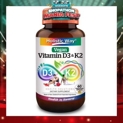 HOLISTIC WAY - Vitamin D3 & K2 Vegetarian Softgel (To Support Bone, Cardiovascular & Immune Health) 60s