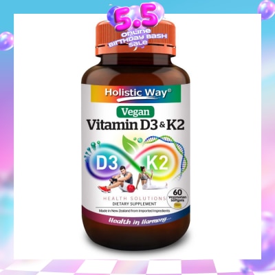 HOLISTIC WAY - Vitamin D3 & K2 Vegetarian Softgel (To Support Bone, Cardiovascular & Immune Health) 60s