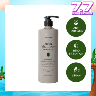 SIMPLY'O Biotin Shampoo For Hair Loss Green Breeze (Vegan & Zero Irritation) 500ml