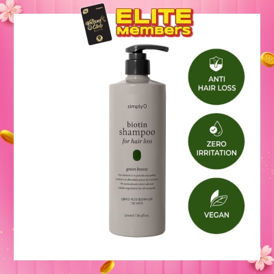 SIMPLY'O Biotin Shampoo For Hair Loss Green Breeze (Vegan & Zero Irritation) 500ml