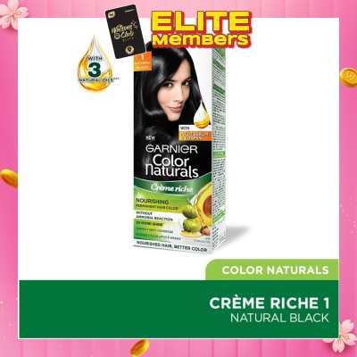 GARNIER Color Naturals Nourishing Permanent Hair Color 1 Natural Black (With Fruit Serum & Vitamin) 1s