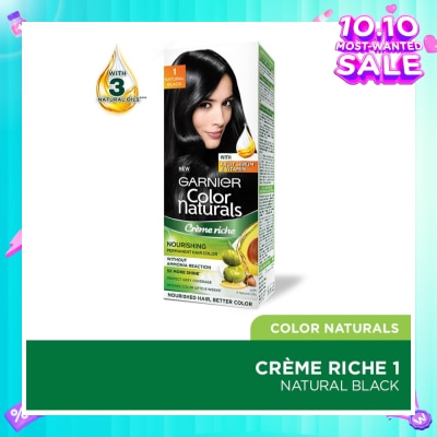 GARNIER Color Naturals Nourishing Permanent Hair Color 1 Natural Black (With Fruit Serum & Vitamin) 1s