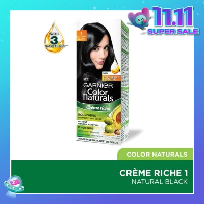 GARNIER Color Naturals Nourishing Permanent Hair Color 1 Natural Black (With Fruit Serum & Vitamin) 1s