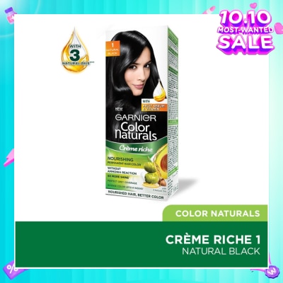 GARNIER Color Naturals Nourishing Permanent Hair Color 1 Natural Black (With Fruit Serum & Vitamin) 1s