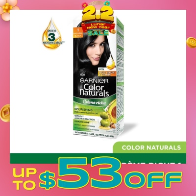 GARNIER Color Naturals Nourishing Permanent Hair Color 1 Natural Black (With Fruit Serum & Vitamin) 1s