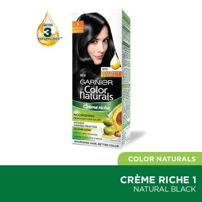 GARNIER Color Naturals Nourishing Permanent Hair Color 1 Natural Black (With Fruit Serum & Vitamin) 1s