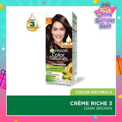 GARNIER Color Naturals Nourishing Permanent Hair Color 3 Black Brown (With Fruit Serum & Vitamin) 1s