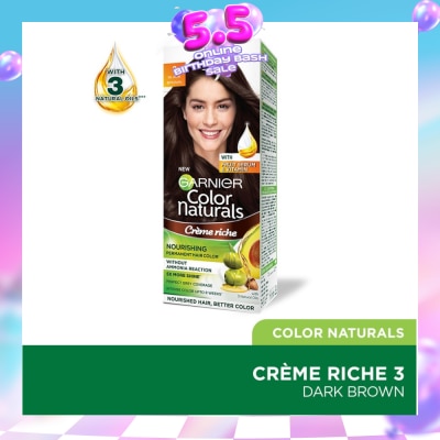 GARNIER - Color Naturals Nourishing Permanent Hair Color 3 Black Brown (With Fruit Serum & Vitamin) 1s