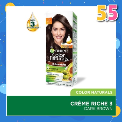 GARNIER Color Naturals Nourishing Permanent Hair Color 3 Black Brown (With Fruit Serum & Vitamin) 1s