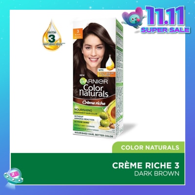 GARNIER Color Naturals Nourishing Permanent Hair Color 3 Black Brown (With Fruit Serum & Vitamin) 1s