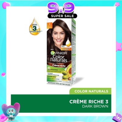 GARNIER - Color Naturals Nourishing Permanent Hair Color 3 Black Brown (With Fruit Serum & Vitamin) 1s image