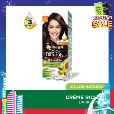 GARNIER Color Naturals Nourishing Permanent Hair Color 3 Black Brown (With Fruit Serum & Vitamin) 1s