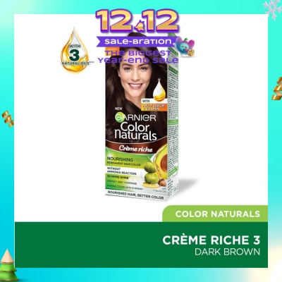 GARNIER Color Naturals Nourishing Permanent Hair Color 3 Black Brown (With Fruit Serum & Vitamin) 1s