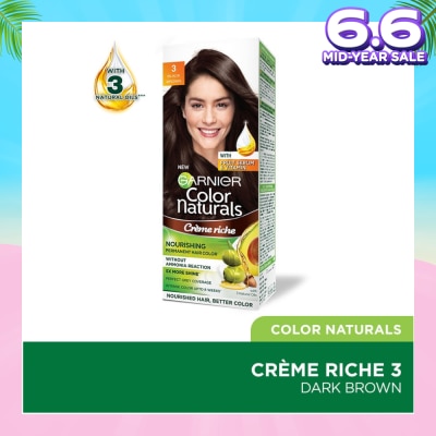 GARNIER Color Naturals Nourishing Permanent Hair Color 3 Black Brown (With Fruit Serum & Vitamin) 1s