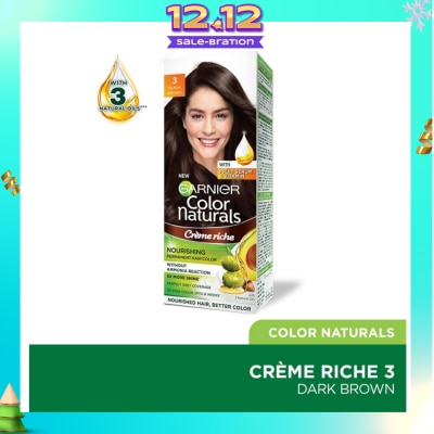 GARNIER Color Naturals Nourishing Permanent Hair Color 3 Black Brown (With Fruit Serum & Vitamin) 1s