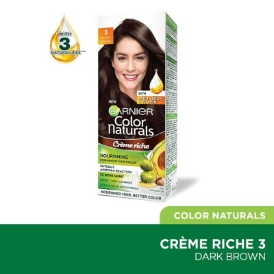 GARNIER Color Naturals Nourishing Permanent Hair Color 3 Black Brown (With Fruit Serum & Vitamin) 1s