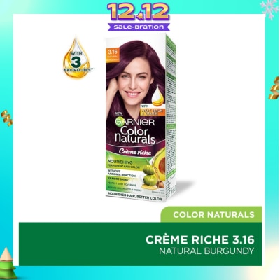 GARNIER Color Naturals Nourishing Permanent Hair Color 3.16 Natural Burgundy (With Fruit Serum & Vitamin) 1s (Expiry: Aug`2026)