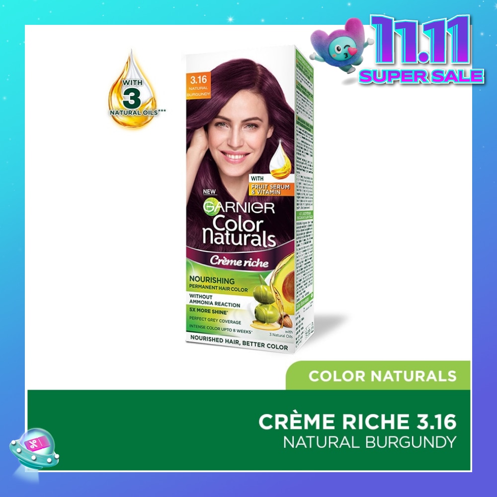 Color Naturals Nourishing Permanent Hair Color 3.16 Natural Burgundy (With Fruit Serum & Vitamin) 1s (Expiry: Aug`2026)