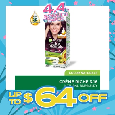 GARNIER - Color Naturals Nourishing Permanent Hair Color 3.16 Natural Burgundy (With Fruit Serum & Vitamin) 1s&nbsp;(Expiry: Aug`2026)