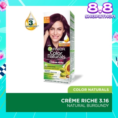 GARNIER Color Naturals Nourishing Permanent Hair Color 3.16 Natural Burgundy (With Fruit Serum & Vitamin) 1s