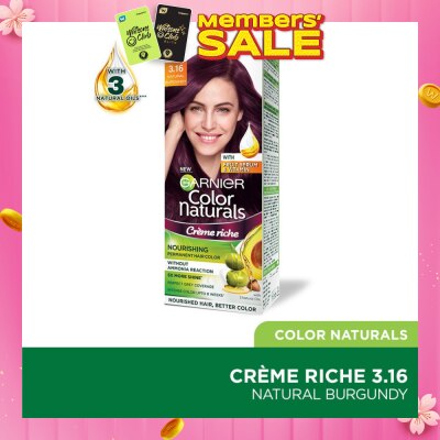 GARNIER Color Naturals Nourishing Permanent Hair Color 3.16 Natural Burgundy (With Fruit Serum & Vitamin) 1s&nbsp;(Expiry: Aug`2026)